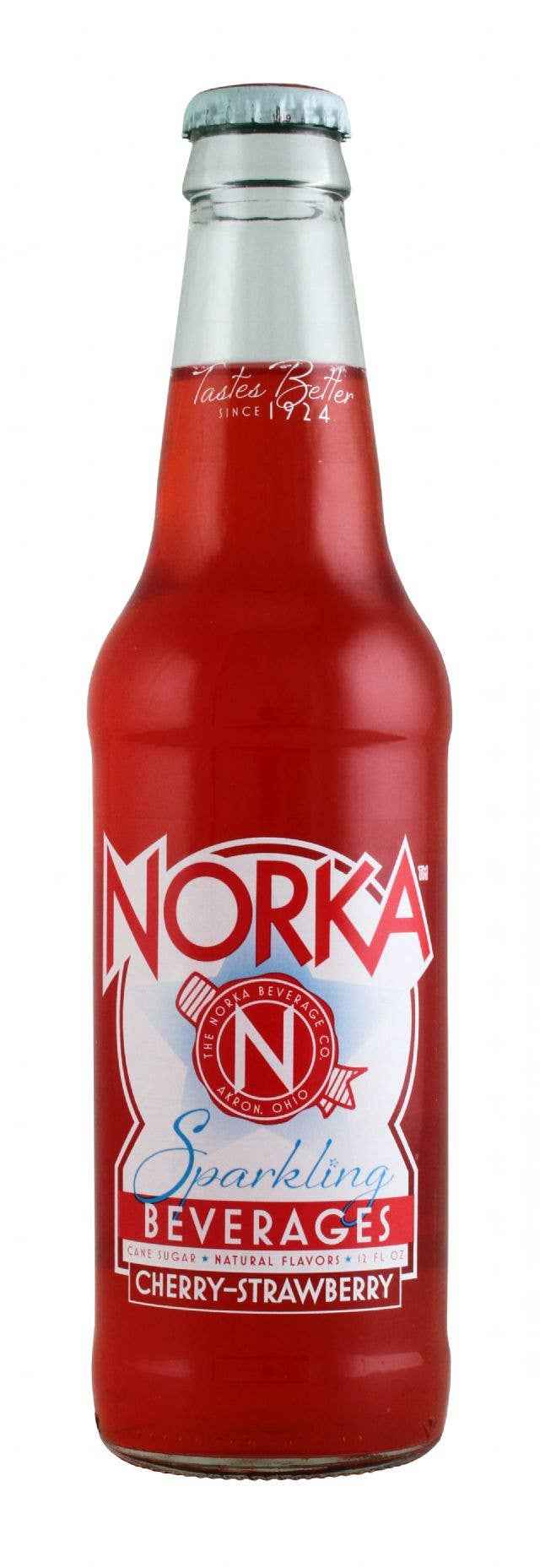 Norka Cherry-Strawberry Soda, 12oz Glass Bottle 12ct