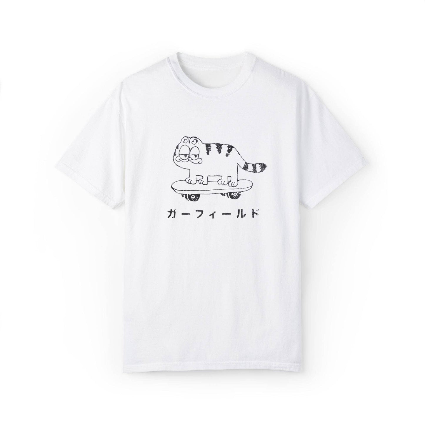 Retro Garfield Like Skater Cat Japanese Graphic Tee.
