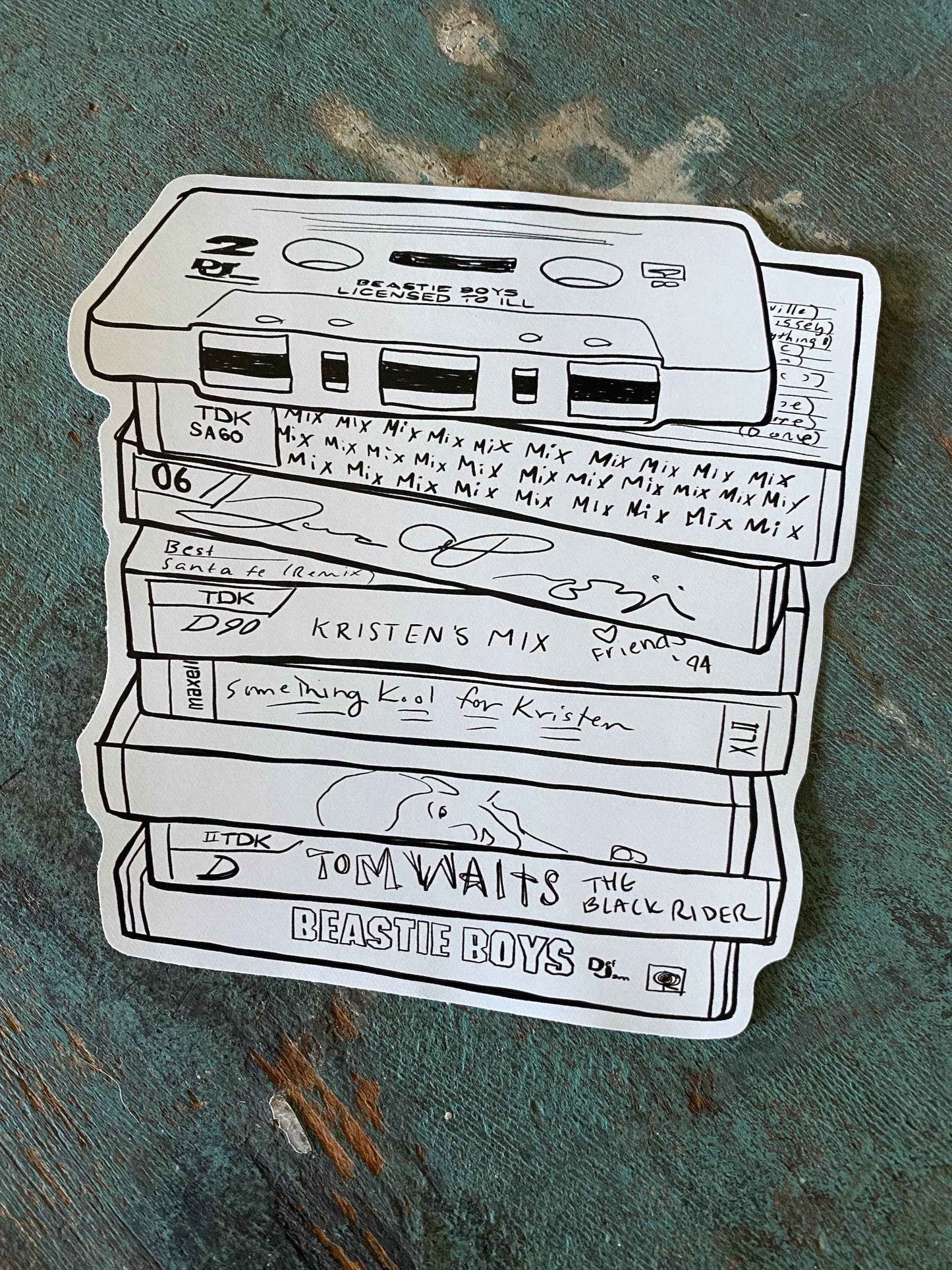 Mix Tapes Vinyl Sticker | Cassette tapes in black and white