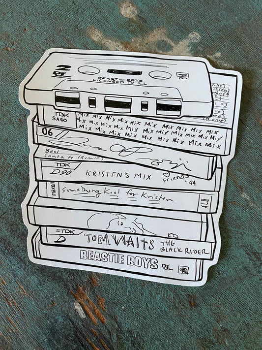 Mix Tapes Vinyl Sticker | Cassette tapes in black and white