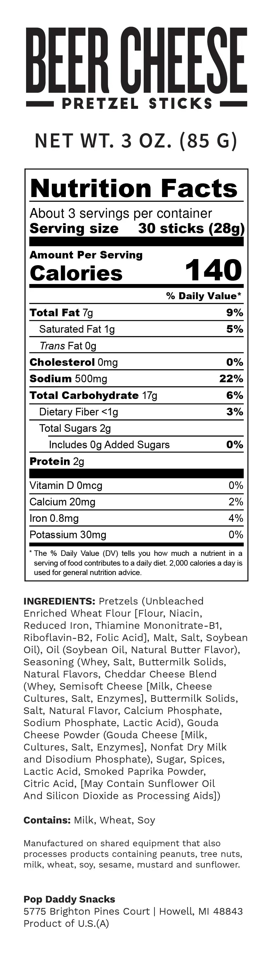 Pop Daddy Beer Cheese Seasoned Pretzels 3oz.