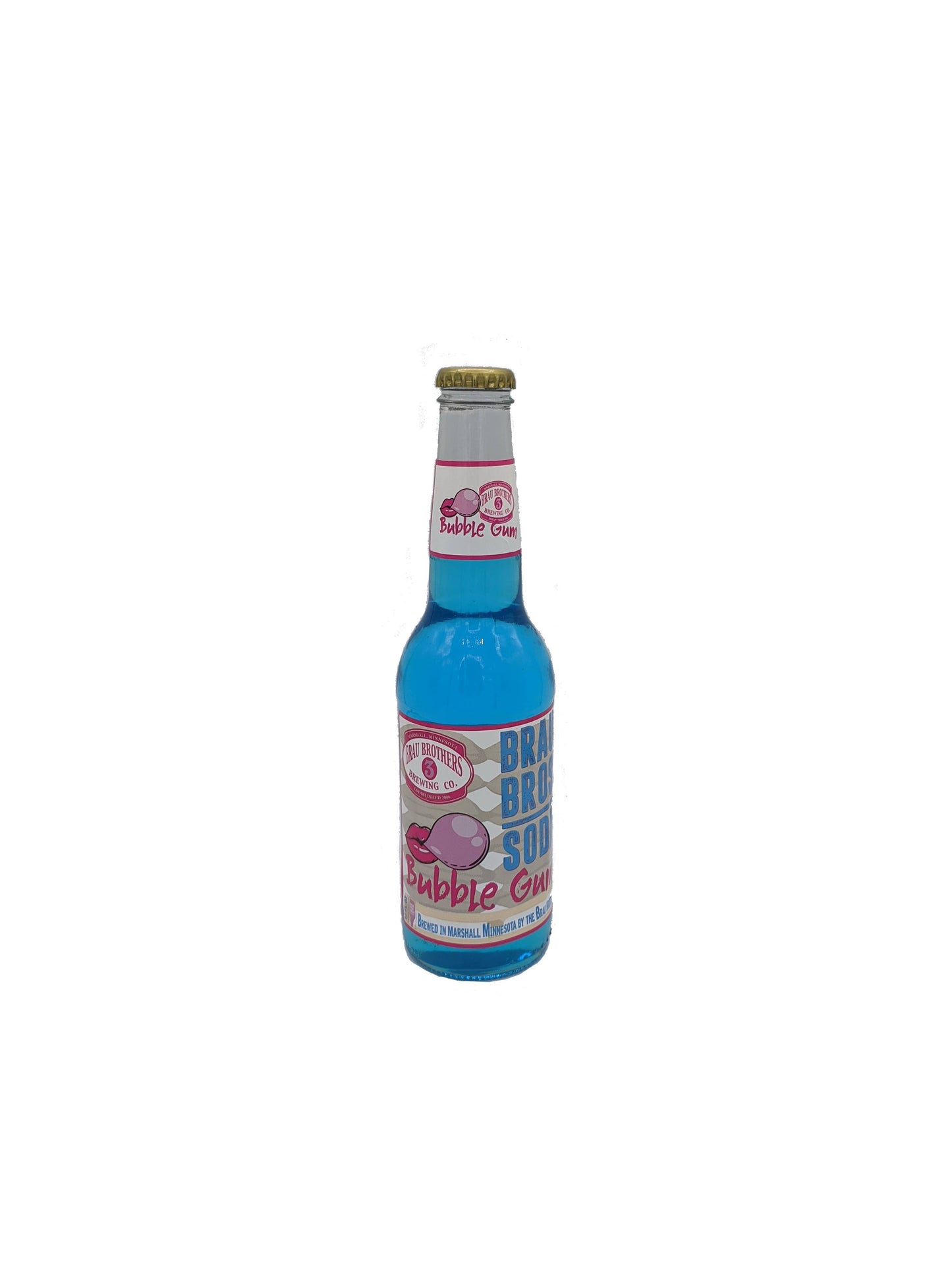 Brau Brothers Bubble Gum Soda, Glass Bottle Soda