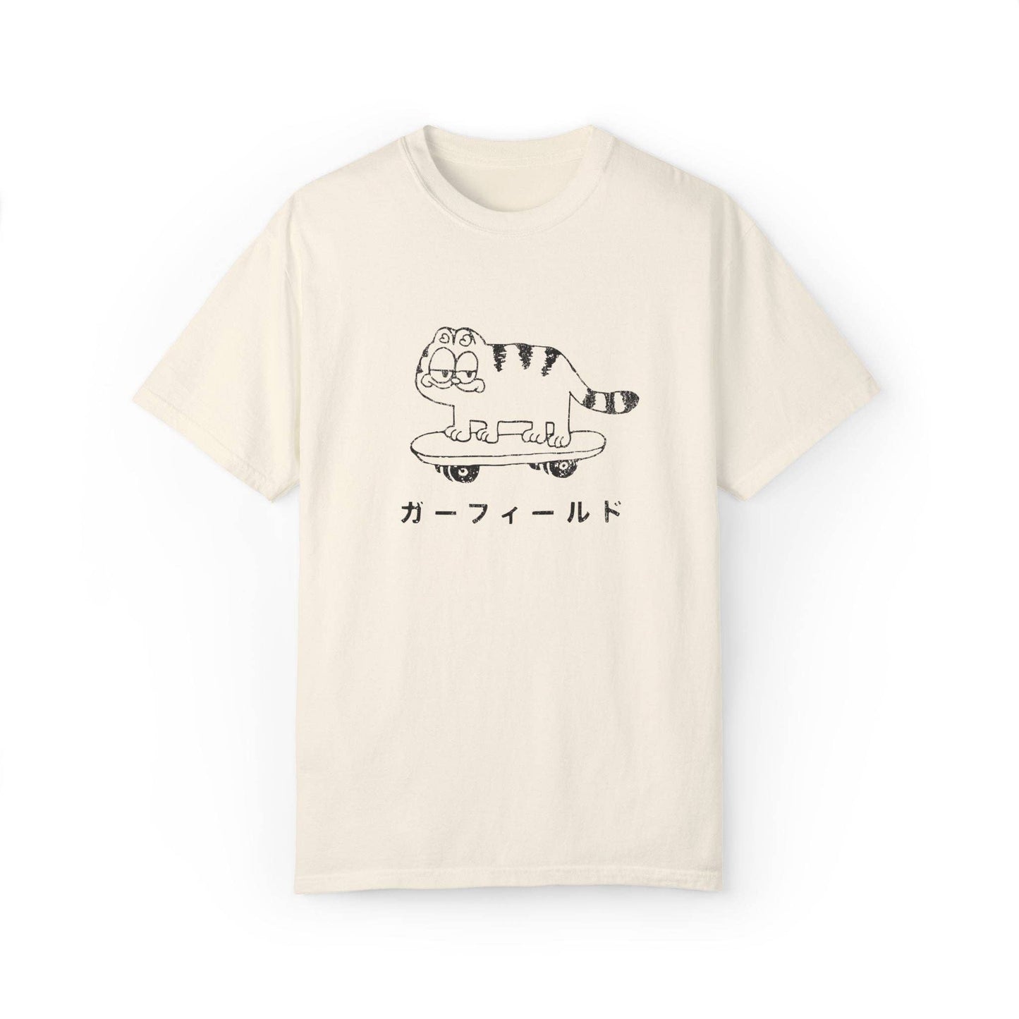 Retro Garfield Like Skater Cat Japanese Graphic Tee.