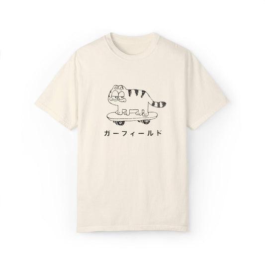 Retro Garfield Like Skater Cat Japanese Graphic Tee.