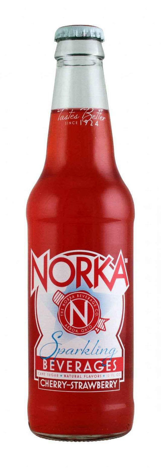 Norka Cherry-Strawberry Soda, 12oz Glass Bottle 12ct
