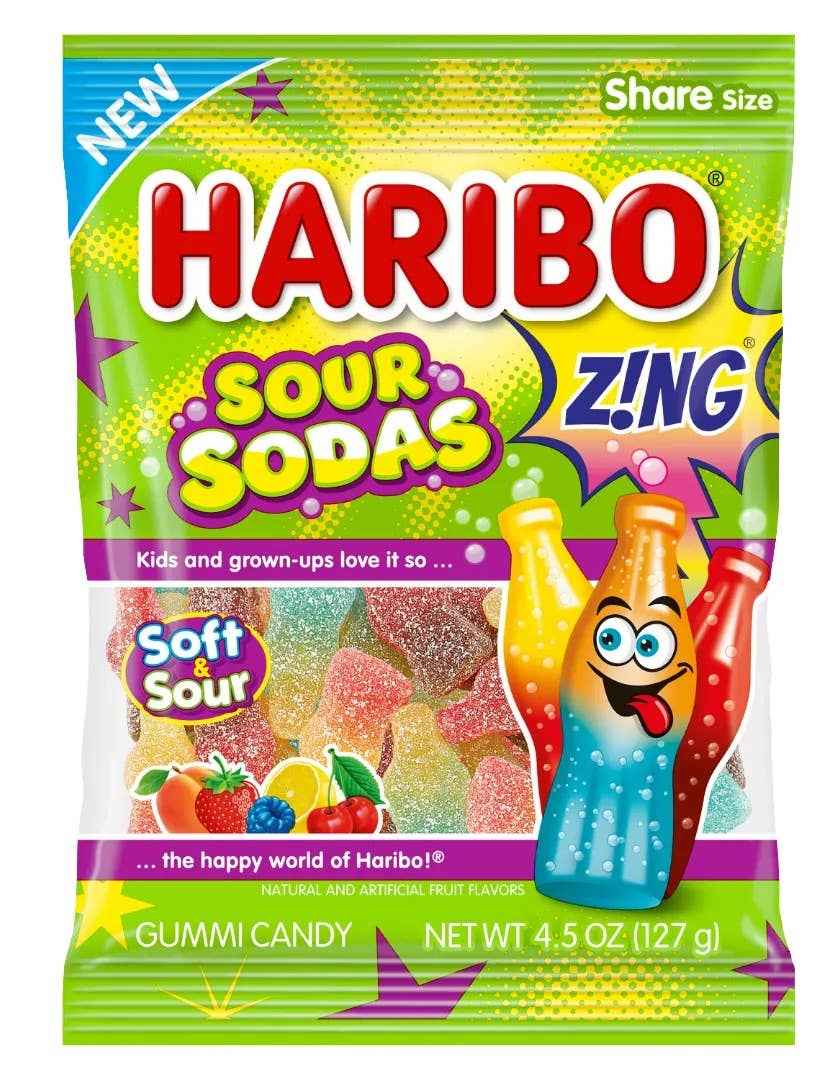 Haribo Zing Sour Sodas 4.5oz Peg Bag, 12ct