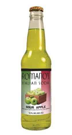 Romano's Italian Soda - Sour Apple, 12ct Glass Bottle Soda