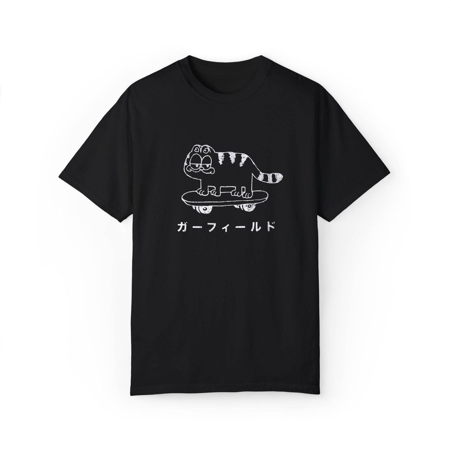Retro Garfield Like Skater Cat Japanese Graphic Tee.
