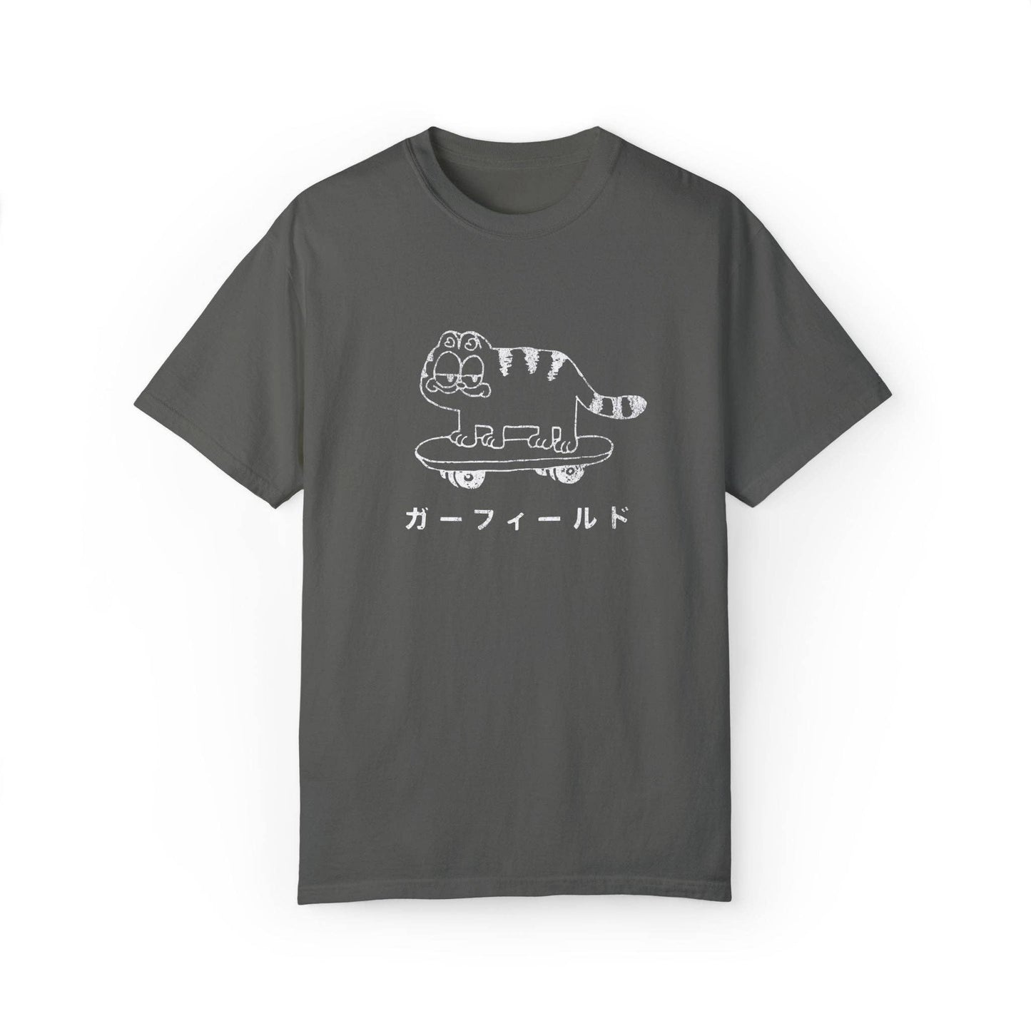 Retro Garfield Like Skater Cat Japanese Graphic Tee.